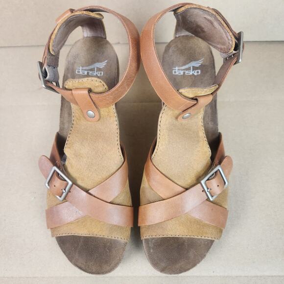 Dansko Dominique Sandals Womens Size 39 US 8 Brown Leather Block Heel GUC - Picture 6 of 16